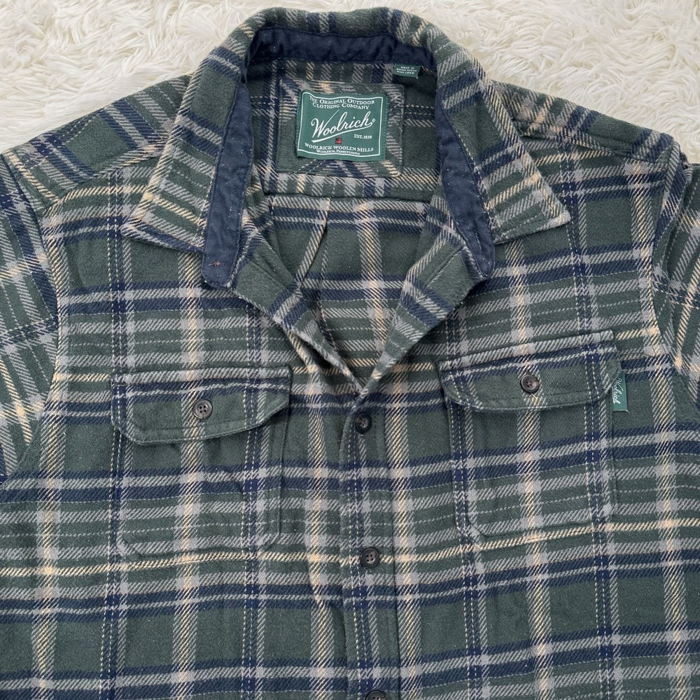 Woolrich Green Plaid Shacket Mens XXL Camping Hiking Outdoors Cotton Button Up
